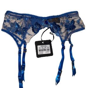 Honey Birdette Blue Lace Garter Belt